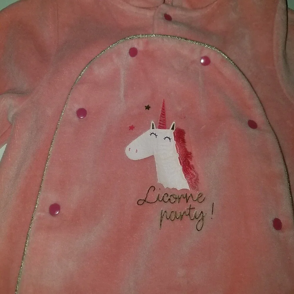 Tape A L'Oeil Pink Footie Sleeper Licorne Party Baby Girl 12 Months Unicorn